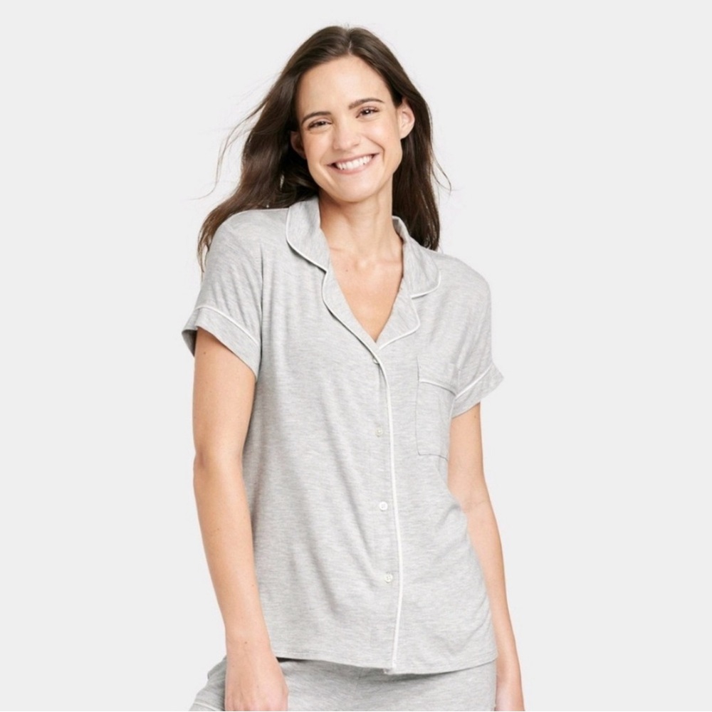 Stars Above Short Sleeve Notch Collar Button Down Pajama Top